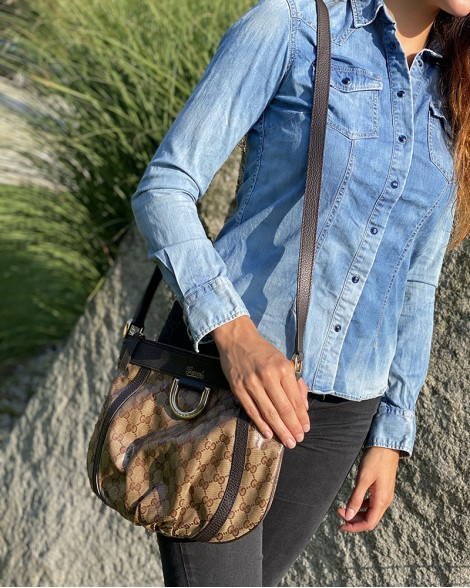 Kabelka dámská Gucci EBONY GG CRYSTAL CANVAS crossbody